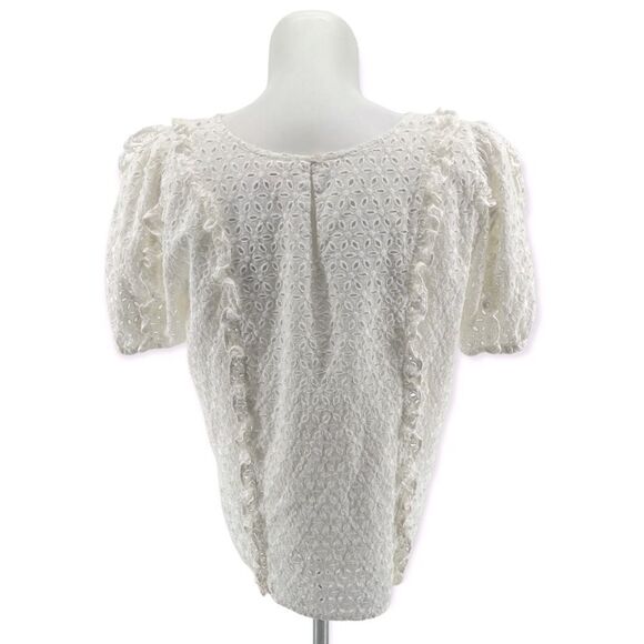 Rachel Parcell Women’s White Floral Eyelet Ruffle Short Sleeve Cotton Top XL - Picture 13 of 17